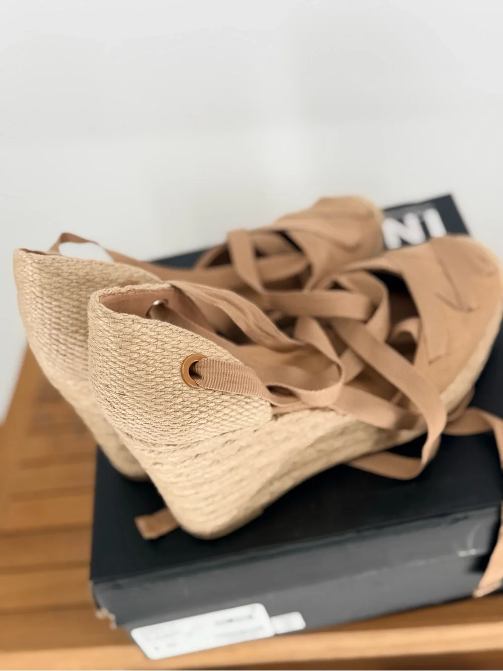 INC International Concepts Tan Espadrille Lace-Up Wedges SIZE 8 M